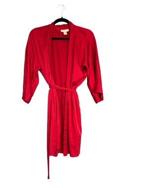 Vintage Amelia's Red Silk Robe Kimono Style Tie Waist one Size